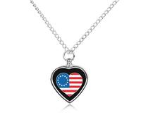 American U.S. Flag Heart Novelty Pet Urn Necklace Ash Holder Cremation Keepsake Memorial Jewelry