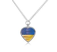 American& Ukraine Flag Custom Cremation Jewelry Urn Necklace for Dog Pet Ashes Heart Memorial Pendant
