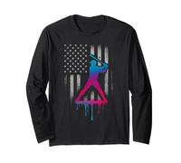 American USA Flag Baseball 101 Ice Cream Baseball Drip Long Sleeve T-Shirt