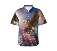 American USA Flag Eagle Art Print Hawaiian Shirt Soft for Men Short Sleeve Button Down Shirt for Beach Vacation Black