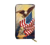 American USA Flag Eagle Art Print Leather Long Clutch Wallet for Women â€“ Fashionable with Multiple Card Slots, Coin Pocket, Black, One Size