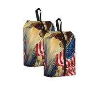 American USA Flag Eagle Art Print Waterproof Shoe Bag Travel Bag with Carry Strap Storage Bag Versatile Cosmetic Bag-2pcs