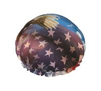 American USA Flag Eagle Art Print women Shower Caps Bath Cap Reusable Waterproof Double Layers Hair Cap Comfort