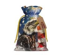 American Usa Flag Eagle Art Printed Christmas Drawstring Gift Bags-Xmas Wrapping Bags,Candy Bag,For Holiday Party Decorations,Wedding Party Supplies S Yellow Christmas Ribbon