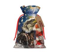 American Usa Flag Eagle Art Printed Christmas Drawstring Gift Bags-Xmas Wrapping Bags,Candy Bag,For Holiday Party Decorations,Wedding Party Supplies S Red Christmas Ribbon