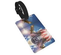 American USA Flag Eagle Art Printed Luggage Tags with Wrist Strap,Name Id Label for Suitcase,Airplane Travel Essentials