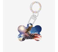 American USA Flag Eagle Art Printing Cute Acrylic Dogs Tag Double Side Bone Shap Id Tags with Keychain for Pet Crafts Decorations