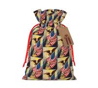 American Usa Flag Eagle Art Printing Fashion Drawstring Bag With Kraft Tag For Christmas Halloween Party Gift Packaging