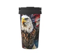 American USA Flag Eagle Print Insulated Coffee Tumbler, 500ml Leakproof Stainless Steel Travel Mug, Double Walled, Hot & Cold Drinks - Perfect for Commuting, Office, Home