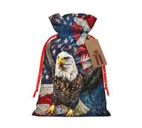 American Usa Flag Eagle Printed Christmas Drawstring Gift Bags-Xmas Wrapping Bags,Candy Bag,For Holiday Party Decorations,Wedding Party Supplies M Red Christmas Ribbon