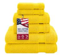 American Veteran Towel, 100% Cotton Turkish 6 Piece Towel Set, Luxury Towels Set of 6 for Bathroom Essentials, 2 Bath Towels 2 Hand Towels 2 Washcloths, Yellow