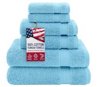 American Veteran Towel, 100% Cotton Turkish 6 Piece Towel Set Luxury Towels Set of 6 for Bathroom Essentials, 2 Bath Towels 2 Hand Towels 2 Washcloths, Sky Blue