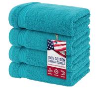 American Veteran Towel, Hand Towels for Bathroom Set of 4, 100% Cotton Turkish Hand Towel Sets Clearance Prime, Soft Hand Face Towels, Aqua Blue Hand Towels