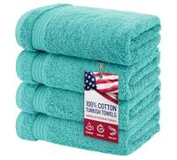 American Veteran Towel, Hand Towels for Bathroom Set of 4, 100% Cotton Turkish Hand Towel Sets Clearance Prime, Soft Drying Hand Face Towels, Turquoise Blue Hand Towels