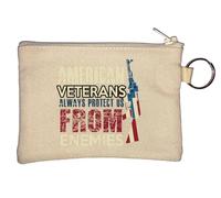 American Veterans Always Protect Us from Enemies Key Chain Coin Purse Beige