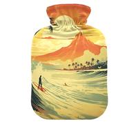 American Vintage Poster Beach Surf Sand Surfboard hot-Water Bottle with Soft Cover, 2L hot compresses for The Body for (Scenario), (Scenario), (Scenario)