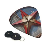 American Wastern Texas Star Guitar Picks 6 Pack with Leather Guitar Pick Holder Keychain, Plectrum Key Fob Cases Bag, Abstract Art Plectrum for Acoustic Electric Guitar, Ukulele 0.71mm