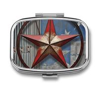 American Wastern Texas Star Pill Box 2 Compartment - Small Metal Medicine Organizer Portable Pill Case for Purse Pocket Travel Vitamin Organizer for Men Women, BPA-Free
