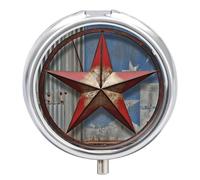 American Wastern Texas Star Pill Box 3 Compartment Small Pill Case for Purse Or Pocket Mini Metal Pillcase Medicine Organizer, Round Daily Medicine Container to Hold Vitamins, Fish Oil
