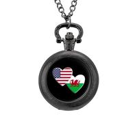 American Welsh Flag Vintage Pocket Watch with Chain Arabic Numerals Scale Quartz Pocket Watches Gifts for Men Women