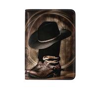 American West Cowboy Retro Black Hat Boots Genuine Leather Travel Passport Covers, Microfiber Leather Travel Wallet Holder Case Protector for Women and Men