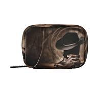 American West Cowboy Retro Black Hat Boots Pill Case with Removable Internal Plastic Boxes Organizer, Small Medicine Bag Holder Zippered Carrier for Travel Storage Container