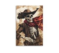 American West Gothic Skull Canvas Wall Art, Vintage Cowboy Skeleton Spooky Artwork Hanging Paintings Poster, Halloween Themed Home Decor for Living Room Bedroom Walls 24x36inch(60x90cm)