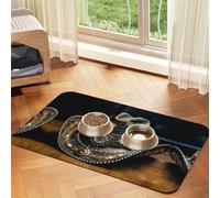 American West Rodeo Hat Absorbent Leather Pet Tablecloth Non-Slip Dining Pad For Puppy Kitten Food Water Bowls