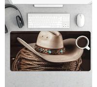 American West Rodeo Hat Gaming Mouse Pad 12x24 Inch Desk Pad Protector Waterproof Non-Slip Rubber Base Keyboard Mat Extra Large Desktop Mat for Office Home Computer Laptop Table Accessory