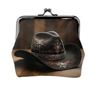 American West Rodeo Hat Print Coin Purse Wallet Buckle Kiss Lock Change Purse Change Holder Wallet Coin Purse