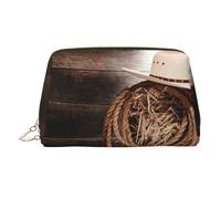 American West Rodeo Hat Print Makeup Bag Portable Leather Waterproof Cosmetic Bag Clutch Makeup Brush Bag (6.7x4.3in)