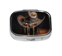 American West Rodeo Hat Print Pill Case Portable Square Pill Box with 2 Compartments,for Purse Pill Box Travel Bag