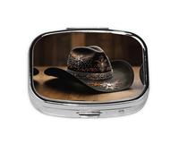 American West Rodeo Hat Print Pill Case Portable Square Pill Box with 2 Compartments,for Purse Pill Box Travel Bag