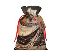 American West Rodeo Hat Printed Christmas Drawstring Bags for Xmas Gift Wrapping, Red Ribbon, M