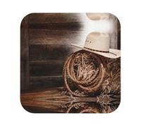 American West Rodeo Hatprint Leather Coasters Set,Suitable For Restaurants, Kitchens, Offices And So On Set Of 6