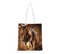 American West Rodeo Print Canvas Tote Shopping Bag Reusable Foldable Grocery Bags Shoulder Bag for Travel, Beach, Gym, Work, School