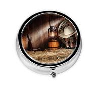American West Rodeo Print Mini Metal Pill Box 2.0x2.0x0.7 in Round Travel Medicine Pill Organizer Box for Purse Pocket