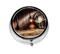 American West Rodeo This Small, Printed, Round Pill Box is a Portable Pill and Vitamin Organizer Perfect for Pockets, Purses, and Travel.