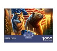 American Wilderness Truck 1000 Pieces Puzzle Game - Wolf Bear US Flag Art The Whole Family Fun And Challenging Activity for Home Decompression38x26cm/1000pcs