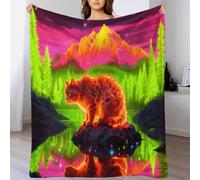 American Wirehair Cat Fleece Throw Blanket for Couch Sofa Bed All Season Neon Pattern Blanket Soft Warm Cozy Flannel Presents for Wedding Anniversary 50x60inch(127x152cm)