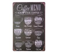 AMERICAN WIT - "Coffee Menu 9 Recipes for Coffee Shop Barista Manual 8" x 12" Metal Tin Sign Wall Art Plaque Decor Poster Kitchen