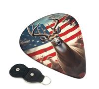 Americana Flag Deer Guitar Plectrums, 6 Guitar Plectrums, Printed on both sides for Electric Guitar Bass Ukulele (0.46 mm 0.71 mm 0.96 mm)