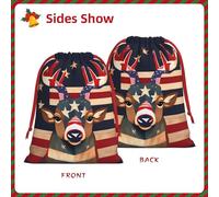 Americana Flag Deer Print Drawstring Present Bag Wrapping Reusable Bag Present Wrap Bags for Christmas