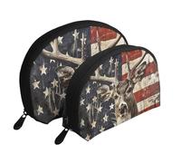 Americana Flag Deer Print Small Purses 2Pcs Portable Coin Purse Makeup Bag Soft Vacation Pouch Change Holder Wallet with Zipper Portable for Shopping Travel Party Cosmetic Bag