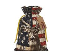 Americana Flag Deer Printed Christmas Drawstring Gift Bags-Xmas Wrapping Bags,Candy Bag,For Holiday Party Decorations,Wedding Party Supplies M Yellow Christmas Ribbon