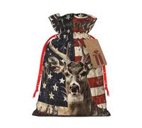 Americana Flag Deer Printed Christmas Drawstring Gift Bags-Xmas Wrapping Bags,Candy Bag,For Holiday Party Decorations,Wedding Party Supplies S Red Christmas Ribbon
