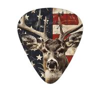 Americana Flag Deer Printed Custom 12 Pieces Guitar Pick In A Box,The Pick Makes Sound Clear, Ukulele, Electric Bass (0.46 0.71 0.96mm)