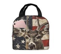 Americana Flag Deer Printed Insulated Lunch Bag for Adults/Kids, Lunch Box Cooler Bag Cooling Tote for Women/Men - Work and Travel Lunch Box