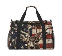 Americana Flag Deer Printed Travel Duffel Bag, Large Capacity Carry On Hand Luggage Weekend Bag for Women Men Gym Weekend
