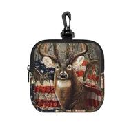 Americana Flag Deer Square Zipper Pouch with All-Over Print,Waterproof Rubber-Fabric, Lightweight Durable Small Organizer Bag for Coins, Cards, Keys